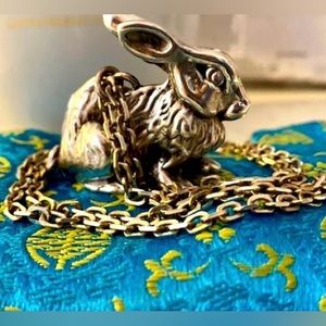 🐇925 Solid Sterling Silver Easter Bunny Rabbit Pendant Necklace